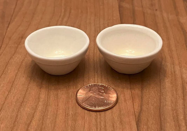 Dollhouse Miniature White Bowls, Pair of Dollhouse Kitchen Bowls, Dollhouse Fruit Bowls
