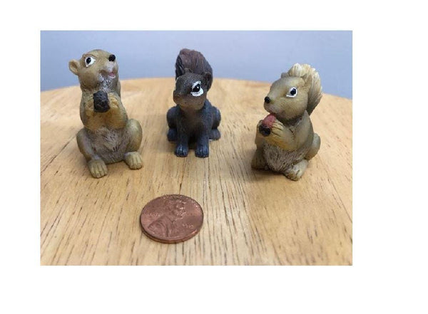 Set of 3 Miniature Squirrels, Fairy Garden Woodland Animal Trio, Squirrel Cake Toppers