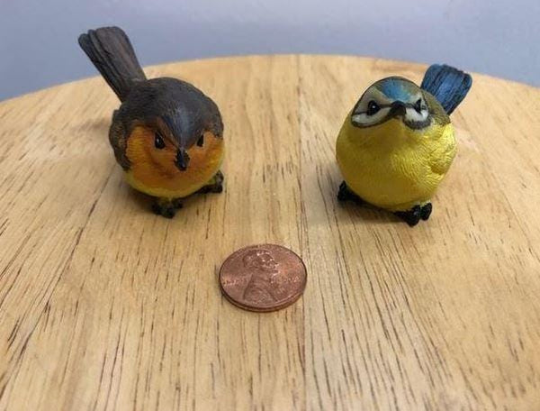 2 Miniature Colorful Resin Birds