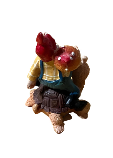 Miniature Gnome Riding on a Turtle, Fairy Garden Gnome, 3.5