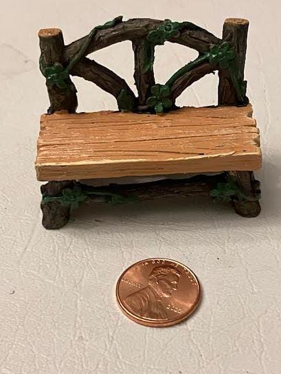 Miniature Faux Wood Bench with Vines, 2