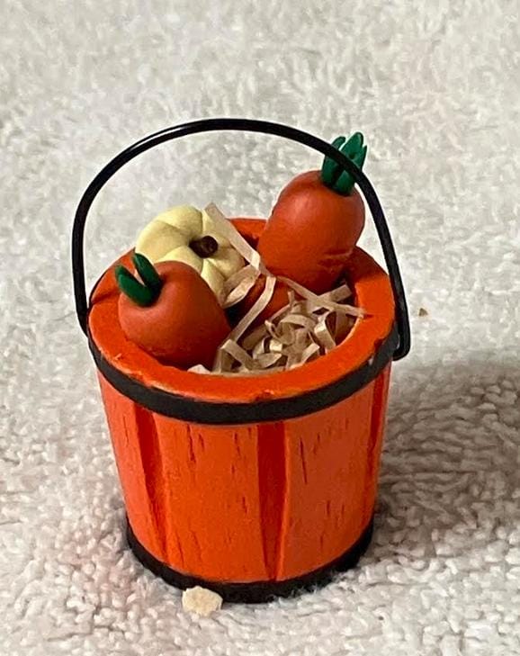 Miniature Orange Pail with Pumpkin and Carrots
