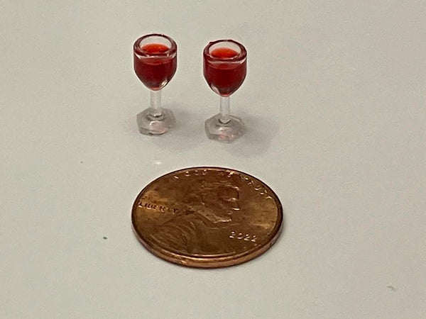 Pair of Dollhouse Miniature Red Wine Glasses