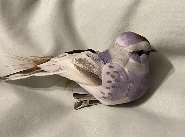 Miniature Artificial Purple White & Brown Bird on a Clip