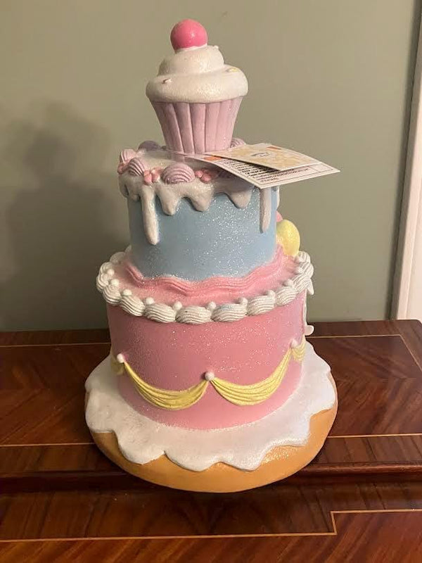 Tabletop Glittery Easter Bunny Tier Cake House LED Light Cupcake Top