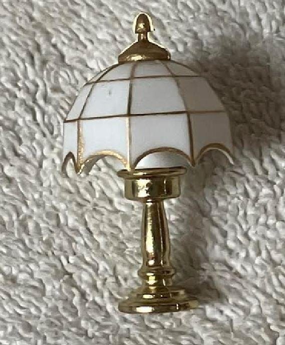 Dollhouse Miniature White & Gold Tiffany Lamp