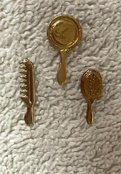 Dollhouse Miniature Gold Metal Brush Set