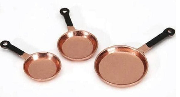 Set of 3 Dollhouse Copper Frying Pans,