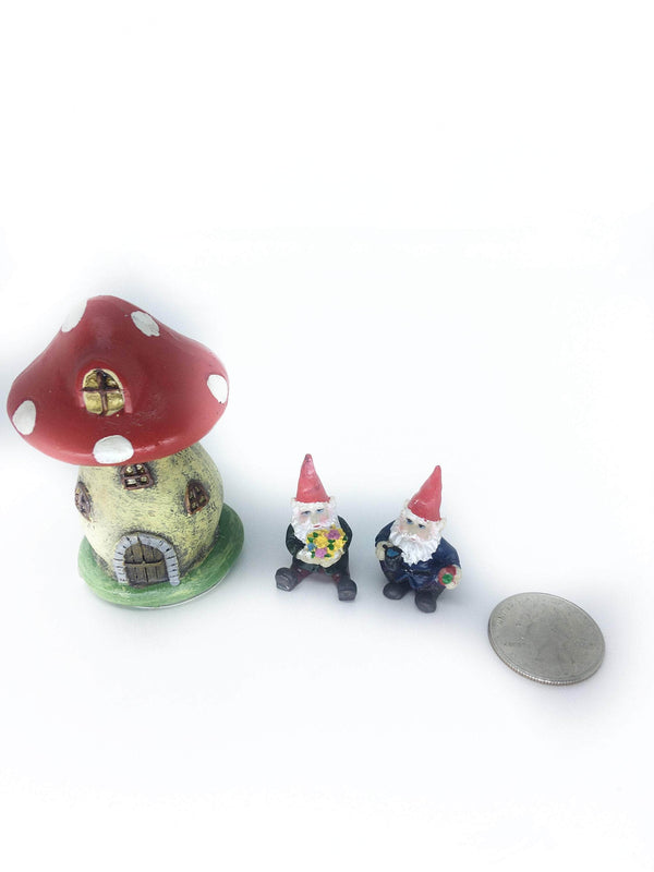 Mushroom House with Mini Gnomes, Micro Mini House with Gnomes, Terrarium House