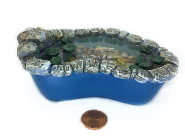 Koi and Lily Pad Pond, Miniature Pond with Striped Koi Fish, 5.25" Fairy Zen Garden or Terrarium Landscaping