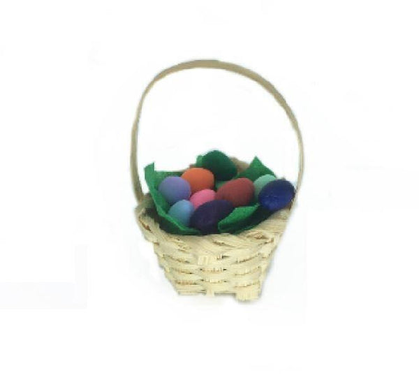 Miniature Woven Basket With or Without Colored Eggs, Dollhouse Easter Basket, Spring Basket