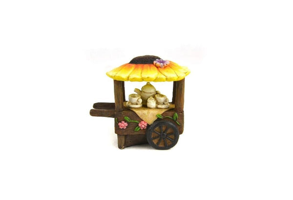 Miniature Sunflower Coffee Cart, Orange Flower Topped Spring Cart, Fairy Garden Accessory