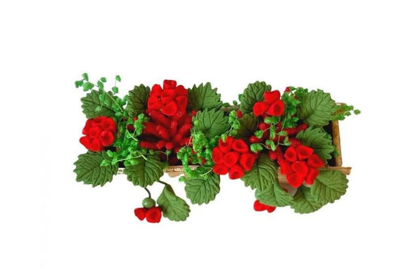 Miniature Window Box with Artificial Red Geraniums for Dollhouse or Fairy Garden