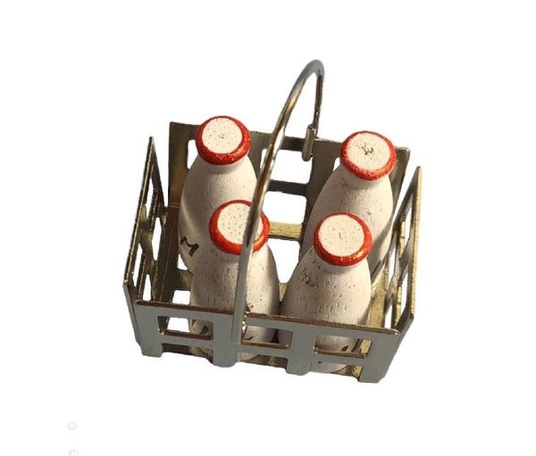 Dollhouse Miniature Milk Jugs, Milk Bottles in a Crate, Dollhouse Kitchen Supply