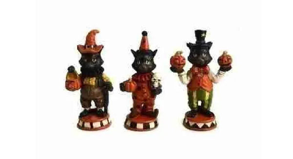 Set of 3 Cats in Halloween Costumes, Miniature Black Cats with Pumpkins, Halloween Cake Toppers