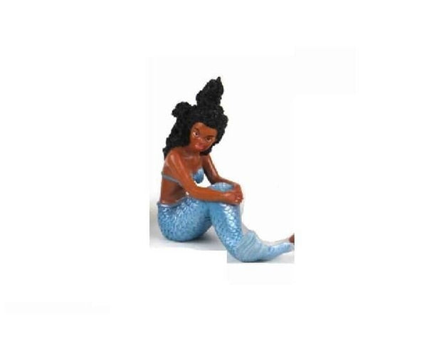 African American Mermaid, Ebony Mermaid in Blue Sitting, Ocean Mermaid of Color