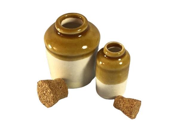 Pair of Miniature Glazed Stoneware Jars, Dollhouse Clay Pottery Jug, Fairy Garden Accessory