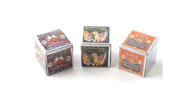 Dollhouse Miniature Metal Biscuit Tins, 'Coronation Biscuit' Tins, Dollhouse Kitchen Supply