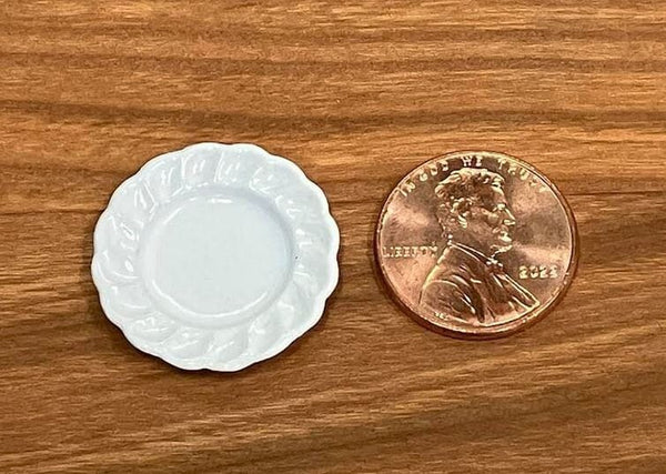 Set of 4 Dollhouse Plates, Miniature White Metal Plates, Dollhouse Kitchen