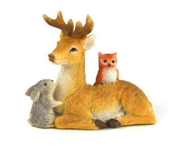 Deer with a Rabbit and Owl Figurine