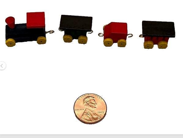 Miniature Painted Wood Train with Yellow Wheels, Holiday Train Cars
