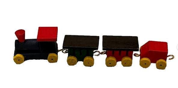 Miniature Painted Wood Train with Yellow Wheels, Holiday Train Cars