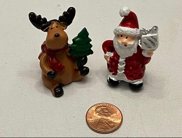 Miniature Santa and Reindeer Figurine