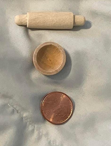 Miniature Dollhouse Wooden Bowl and Rolling Pin