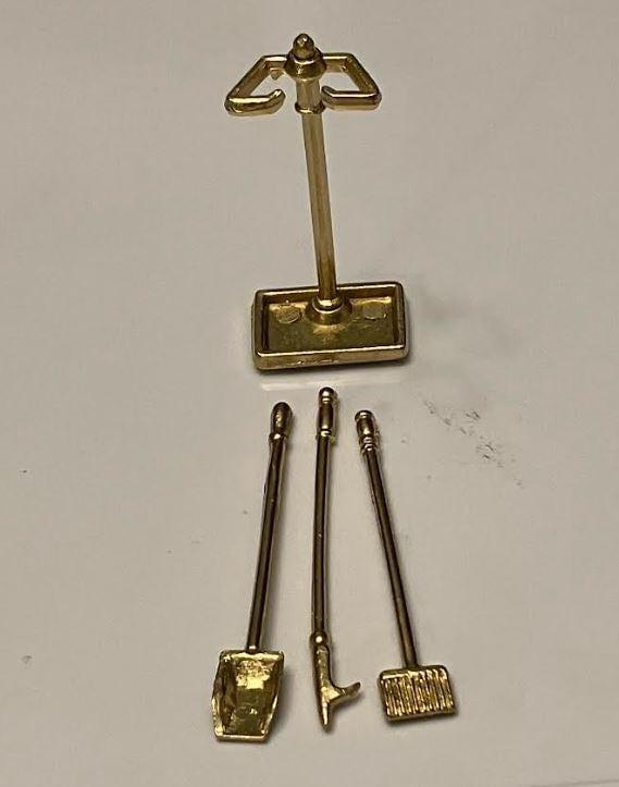 Dollhouse Miniature Fireplace Tools and Mantle Clock