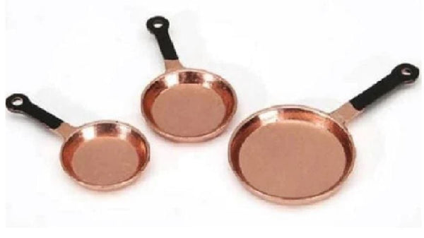 Set of 3 Dollhouse Copper Frying Pans,
