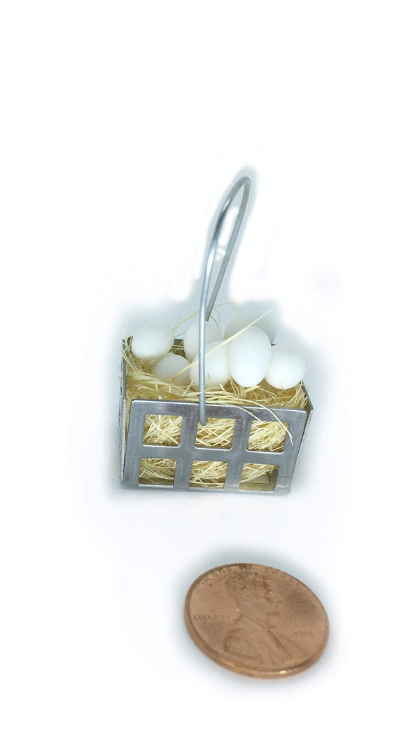 Miniature Farm Eggs In Metal Basket