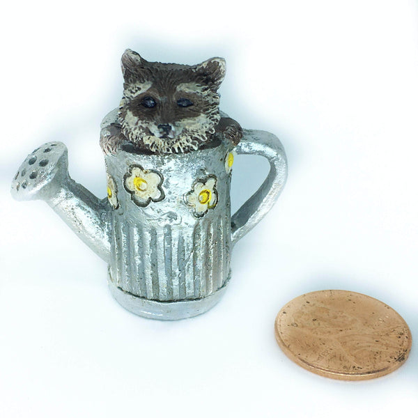 Miniature Raccoon in Watering Can