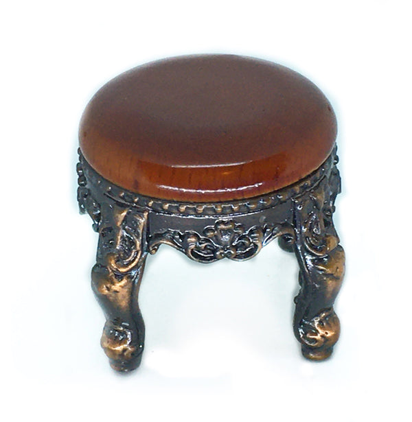 1&quot; Round Wood Topped Dollhouse Ottoman, Ornate Metal Legged Stool, Dollhouse Furniture