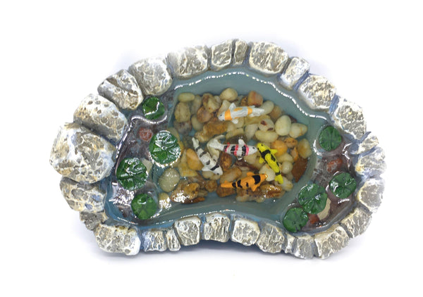 Koi and Lily Pad Pond,  Miniature Pond with Striped Koi Fish, 5.25&quot; Fairy Zen Garden or Terrarium Landscaping