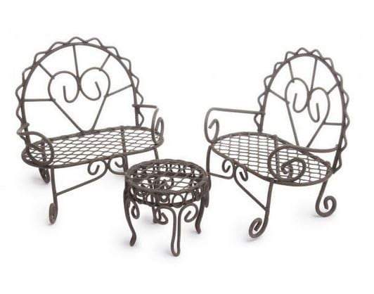 Miniature Rustic Patio Set, Dollhouse Fairy Garden Metal Furniture, Fairy Garden Accessory