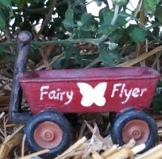 Miniature Red Wagon, 'Fairy Flyer' Wagon, Fairy Garden Resin Wagon