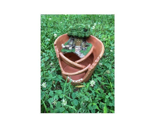 Solar Treehouse Planter, 9" Terra Cotta Pot with Miniature Treehouse, Fairy Garden Planter
