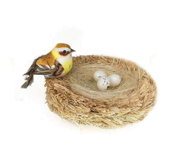 Choice of Yellow, Brown or Purple Bird with Eggs in a Nest, Artificial Spring Bird Nest Kit