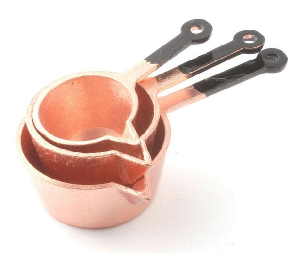 Dollhouse Copper Saucepans, Miniature Cooking Pots with a Spout, Dollhouse Kitchen