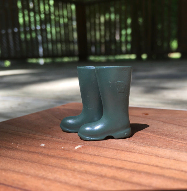 Miniature Pair of Green Boots, Dollhouse Wellington Boots, Fairy Garden Boots
