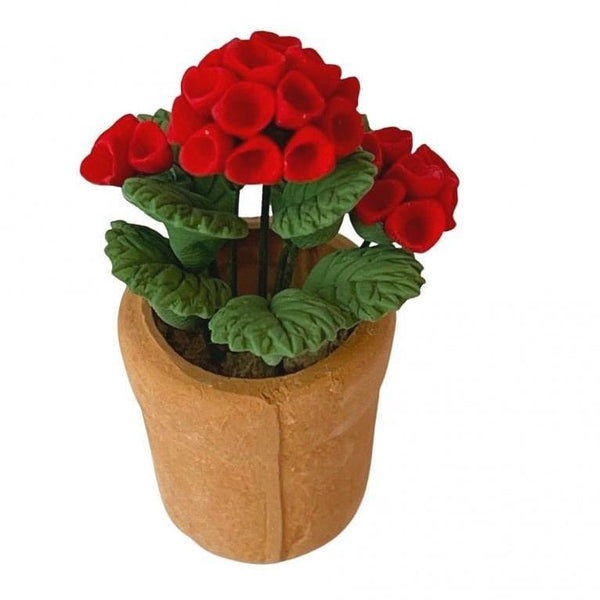 Miniature Artificial Geraniums in a Terracotta Pot for Dollhouse or Fairy Garden