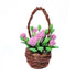 Miniature Artificial Pink Carnations in a Basket, Dollhouse or Fairy Garden Flowers