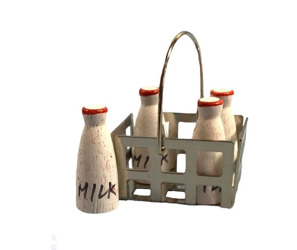 Dollhouse Miniature Milk Jugs, Milk Bottles in a Crate, Dollhouse Kitchen Supply