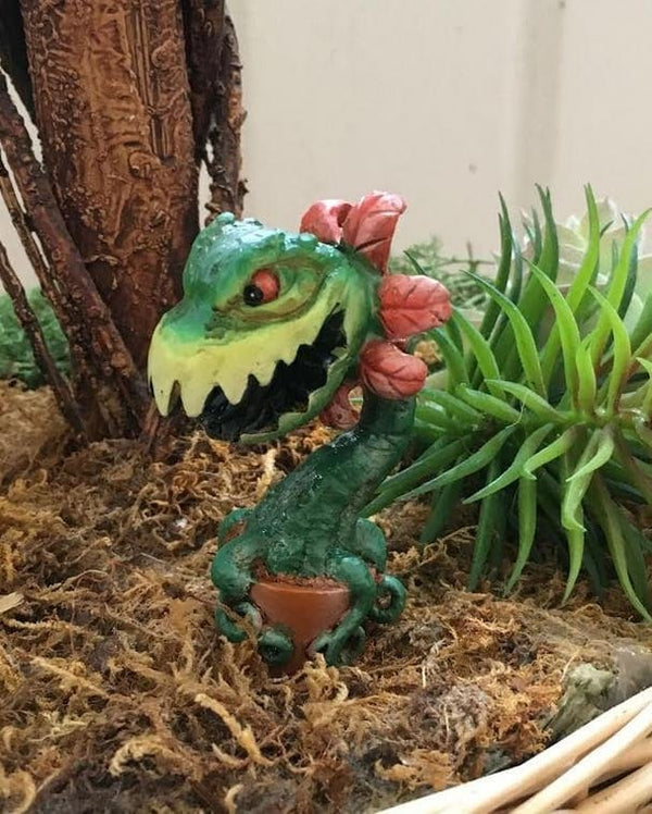 Chomper, Plant Stake Monster, Miniature Dragon for Potted Plant, Terrarium Plant Stake, Whimsical Plant Creature