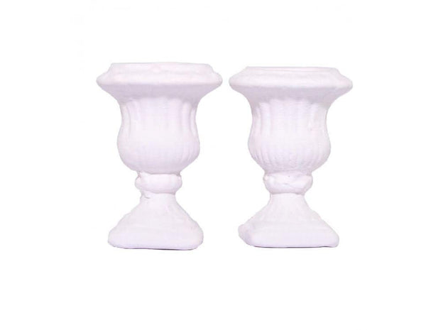 Pair of Miniature Planters, Classic White Dollhouse Plant Urns