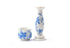 Miniature Blue and White Jardinière, Dollhouse Pedestal for Plants, 2 Piece Plant Stand