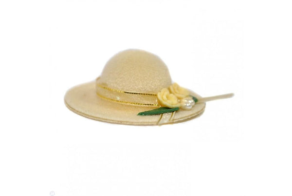 Miniature Yellow Hat with Flowers,  Dollhouse Hat with Yellow Flowers, Shadow Box Hat